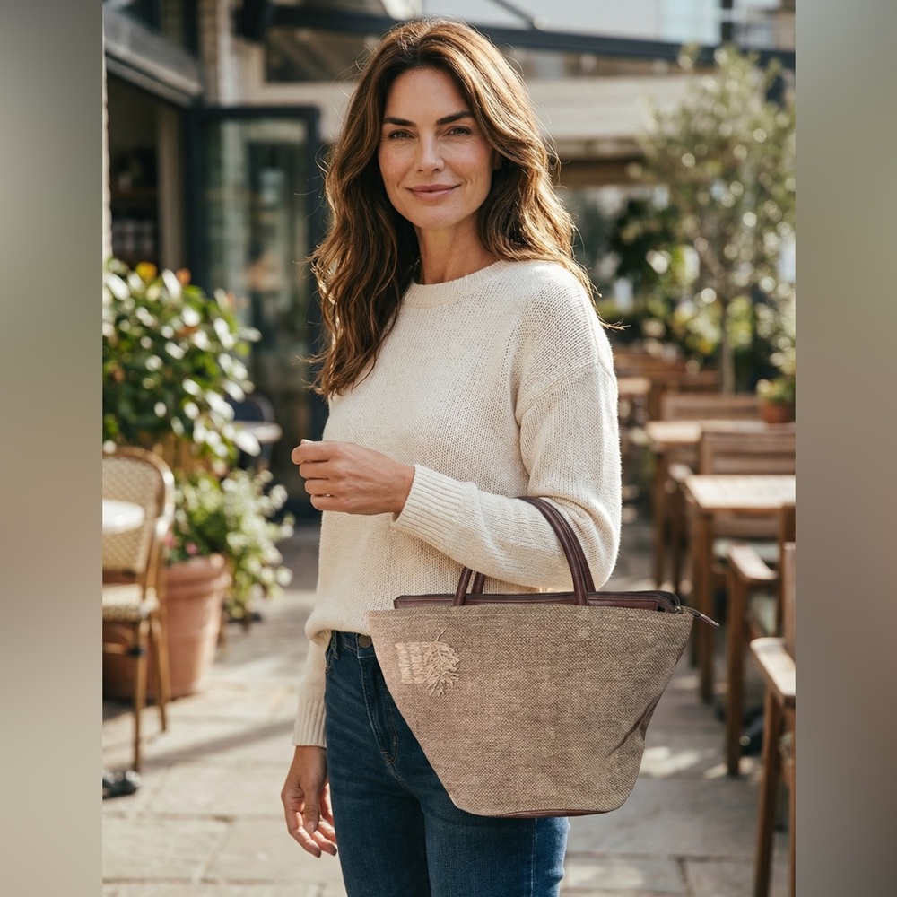 Dooney & Bourke Beige Canvas Tote with Brown Leather Handles
